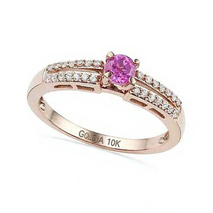 Freundschaftsring mit im Labor gezüchtetem rosa Saphir und Diamant 0,1 ct. Gesamtgewicht in 10K Roségold
