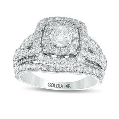 2.0 ct. Gesamtgewicht Diamant Vintage-Verlobungsring mehrreihig mit doppeltem Rahmen in 14K Weißgold