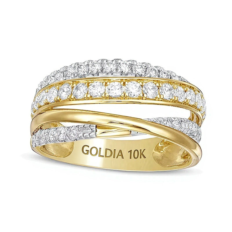 Fashion-Ring mit Diamanten 1.0 ct. Gesamtgewicht, mehrreihig, in 10K Gelbgold
