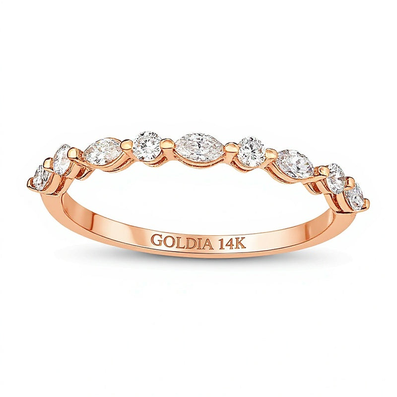 0.25 ct. Gesamtgewicht Ring mit Diamanten in Marquise und rund im Wechsel, stapelbar, in 14K Roségold