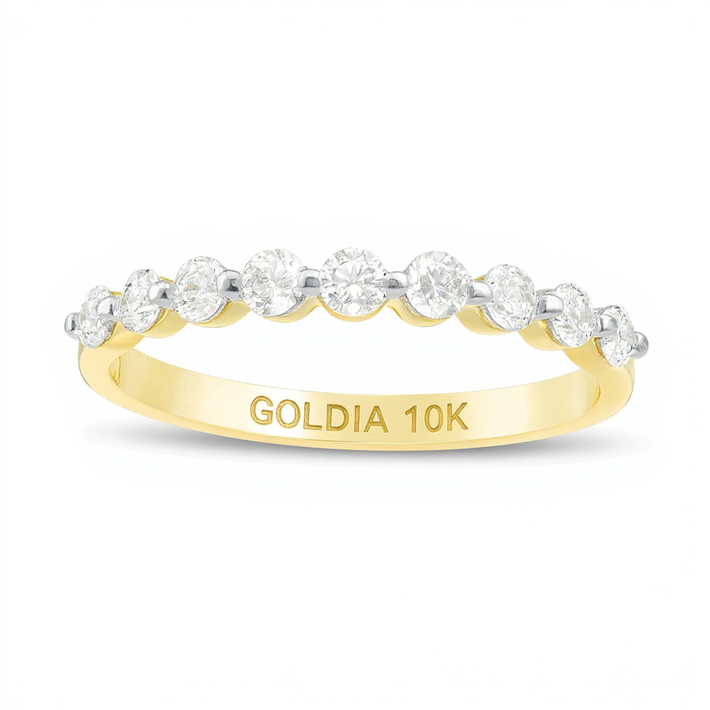 Memoire-Ring mit neun Diamanten 0,38 ct. Gesamtgewicht in 10K Gelbgold