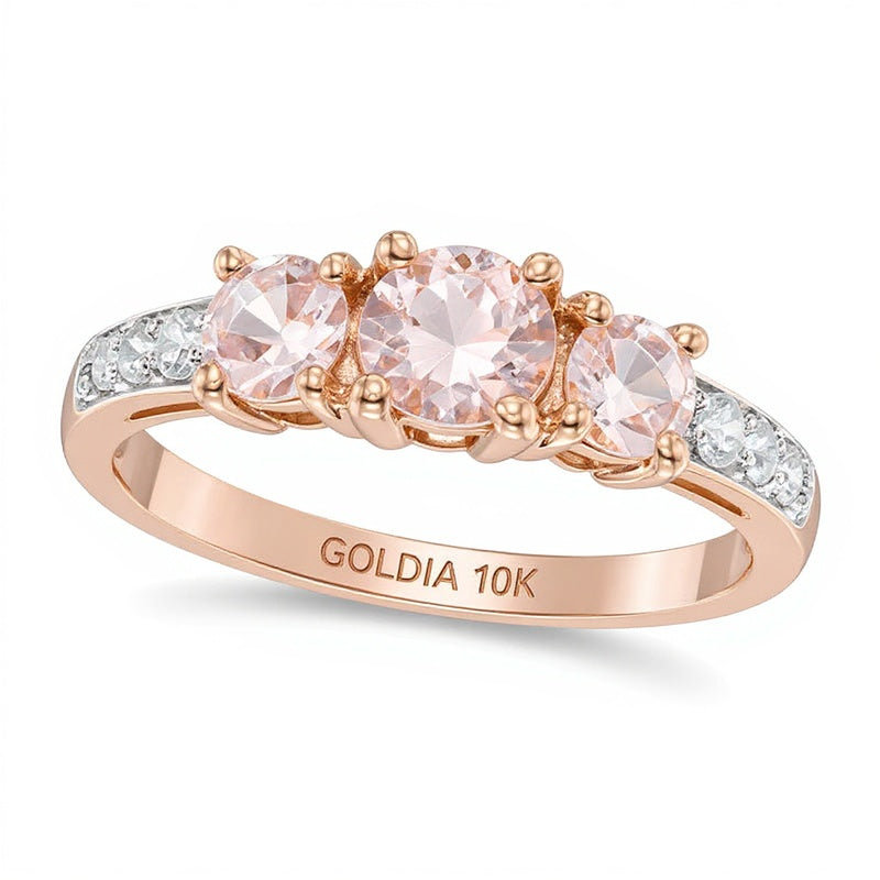 5,0 mm Morganit und Dreistein-Verlobungsring mit 0,1 ct. Gesamtgewicht Diamanten in 10K Roségold