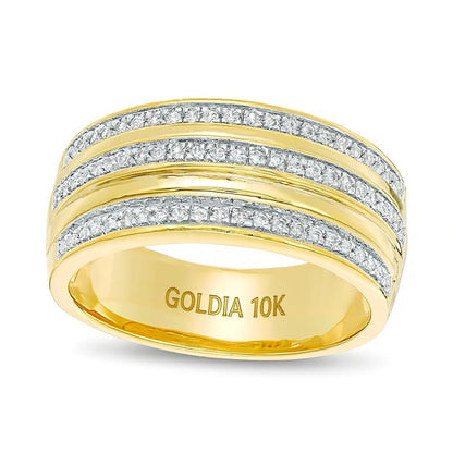 0.25 ct. Gesamtgewicht Diamant Ring mit drei Reihen in 10K Gelbgold