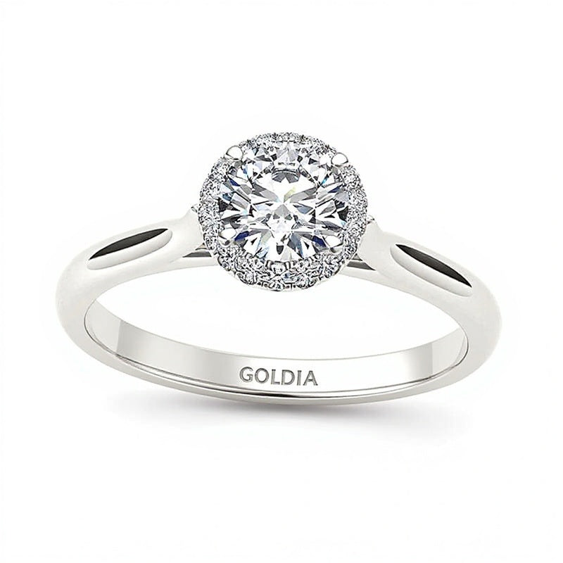 0.5 ct. Gesamtgewicht Diamant Halo-Verlobungsring in 14K Weißgold