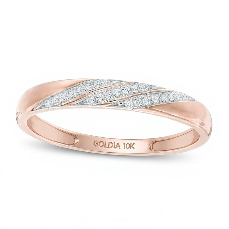 Ehering mit Diamant-Besatz diagonal in 10K Roségold