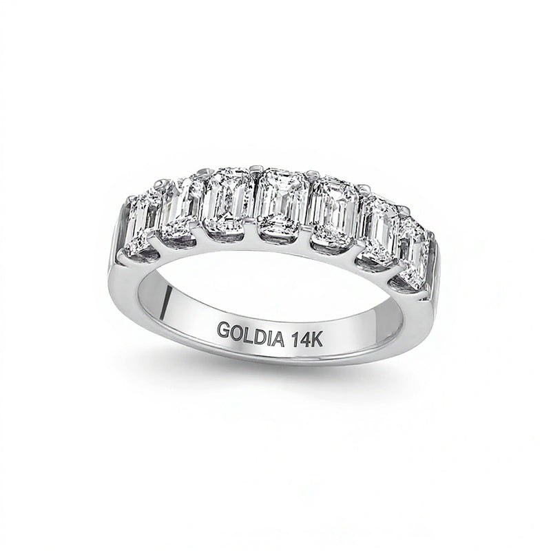 2.0 ct. Gesamtgewicht Memoire-Ring mit sieben Labordiamanten im Smaragdschliff in 14K Weißgold (F/SI2)