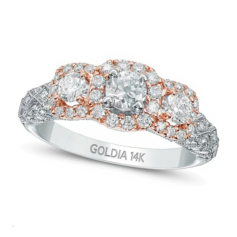 1.0 CT. Gesamtgewicht Diamant Dreistein-Verlobungsring in 14K Gold zweifarbig (I/I1)