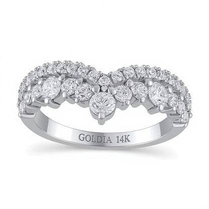 1.0 ct. Gesamtgewicht Diamant Ring zweireihig konturiert in 14K Weißgold