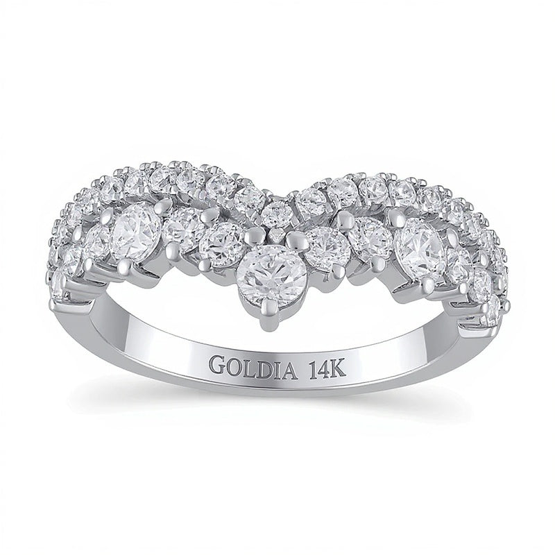 1.0 ct. Gesamtgewicht Diamant Ring zweireihig konturiert in 14K Weißgold