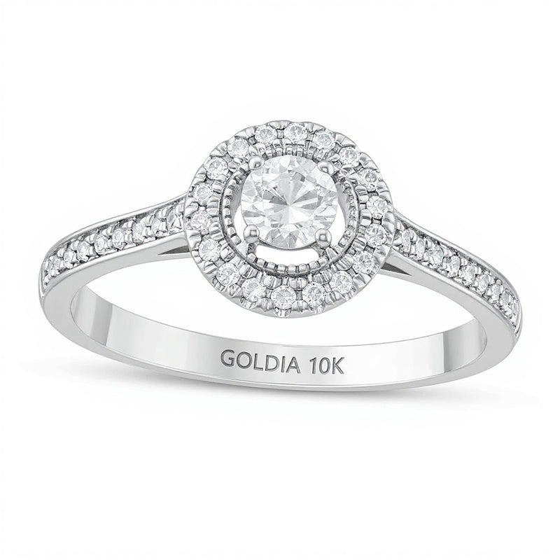 0,33 ct. Gesamtgewicht Diamant Halo-Verlobungsring im Vintage-Stil in 10K Weißgold