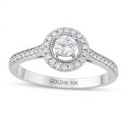 0,33 ct. Gesamtgewicht Diamant Halo-Verlobungsring im Vintage-Stil in 10K Weißgold