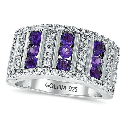 Amethyst und Diamant 0,63 ct. Gesamtgewicht Ring mit drei Reihen aus rhodiniertem Sterlingsilber