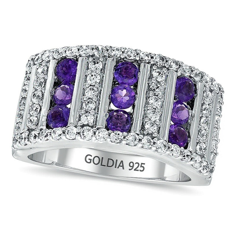 Amethyst und Diamant 0,63 ct. Gesamtgewicht Ring mit drei Reihen aus rhodiniertem Sterlingsilber