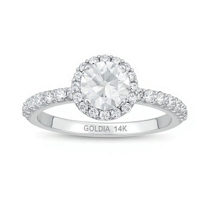 1.5 CT. Gesamtgewicht Labordiamant Halo-Verlobungsring in 14K Weißgold (F/VS2)