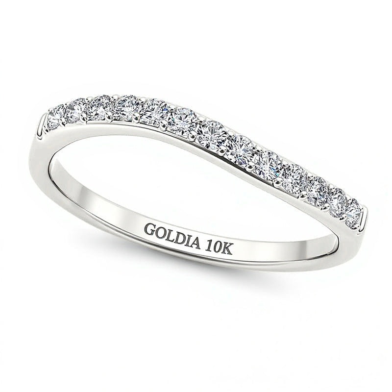 Memoire-Ring mit 0.25 ct. Gesamtgewicht Diamanten im Wellendesign in 10K Weißgold