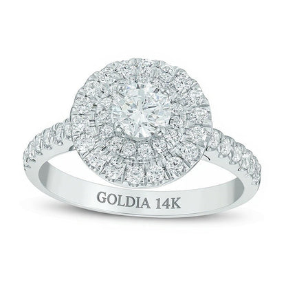 Halo Verlobungsring mit weißen Diamanten 1.0 CT. Gesamtgewicht in 14K Weißgold