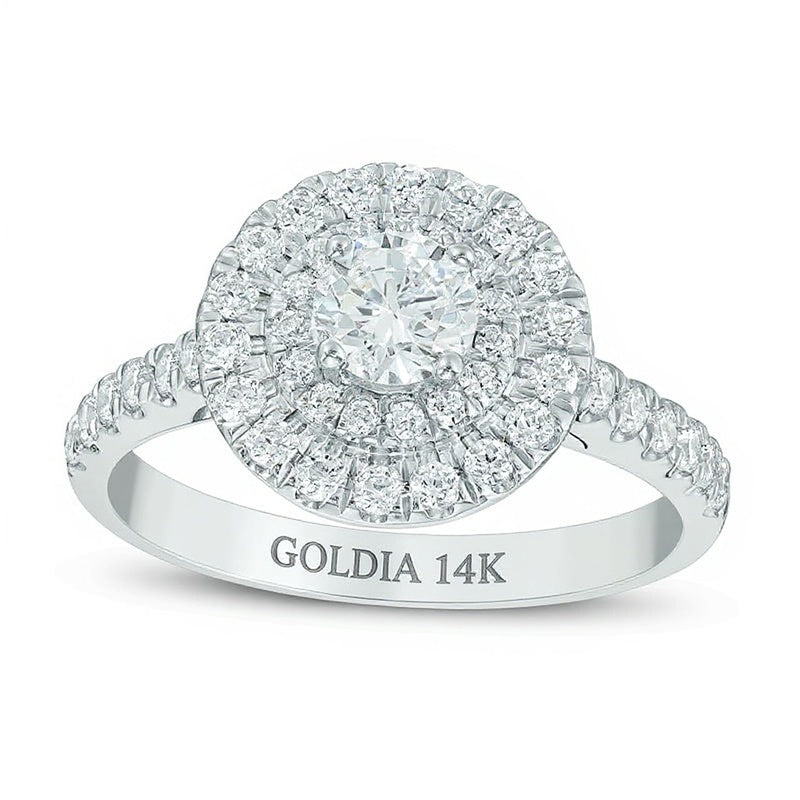 Halo Verlobungsring mit weißen Diamanten 1.0 CT. Gesamtgewicht in 14K Weißgold