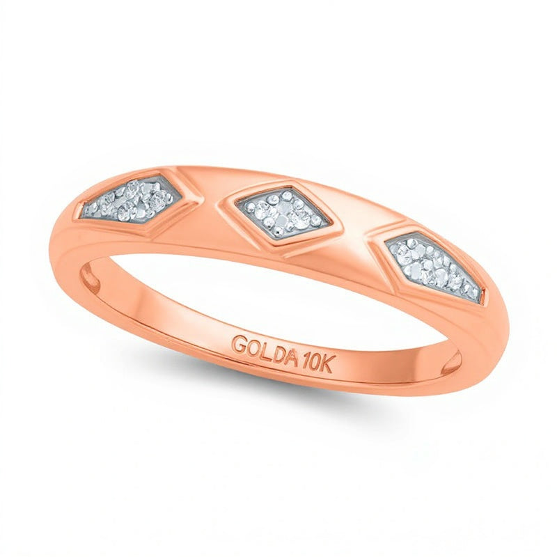 Ehering mit Diamant-Besatz im geometrischen Retro-Stil in 10K Roségold