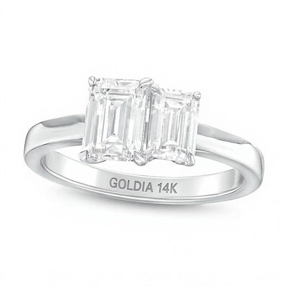 1,5 ct. Gesamtgewicht Diamant-Verlobungsring Toi et Moi im Smaragdschliff in 14K Weißgold