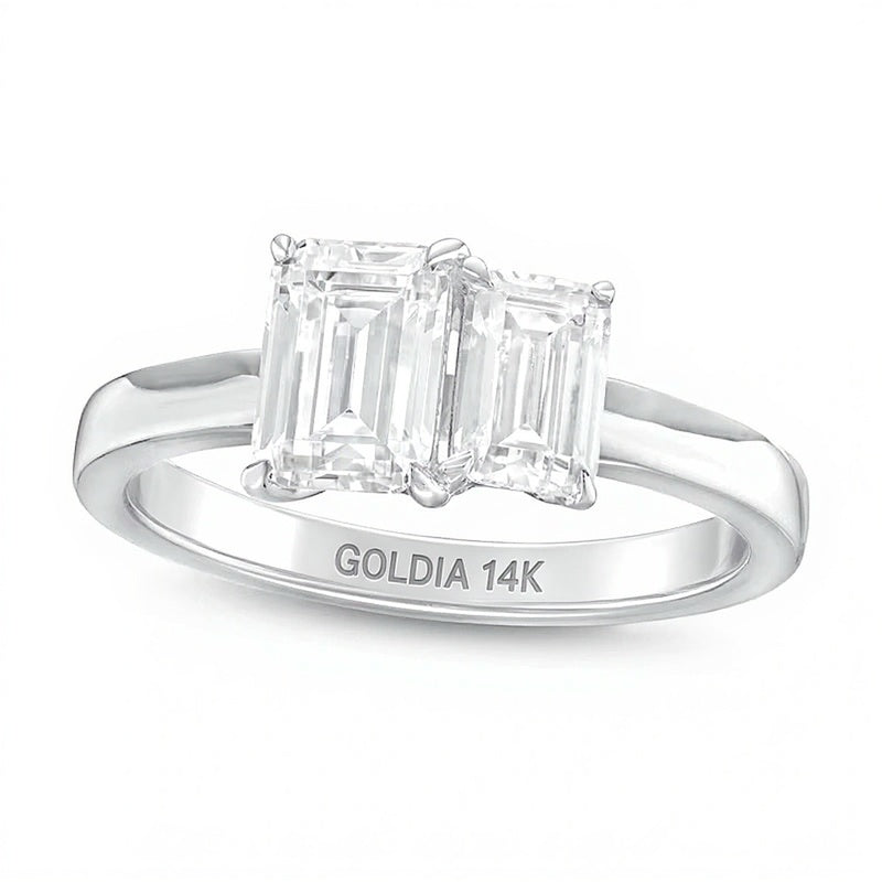 1,5 ct. Gesamtgewicht Diamant-Verlobungsring Toi et Moi im Smaragdschliff in 14K Weißgold
