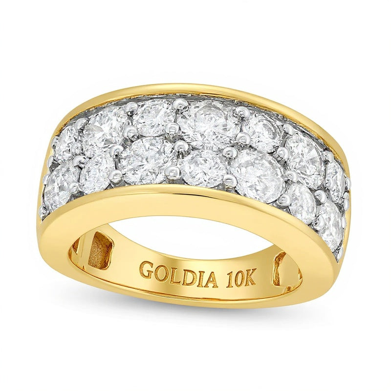 3.25 ct. Gesamtgewicht Memoire-Ring mit Diamanten, zweireihig alternierend, in 10K Gelbgold