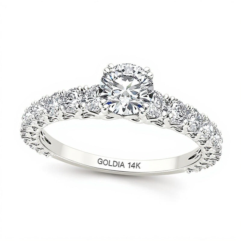 1.0 ct. Gesamtgewicht Diamant-Verlobungsring als Solitär mit seitlichem Besatz in 14K Weißgold