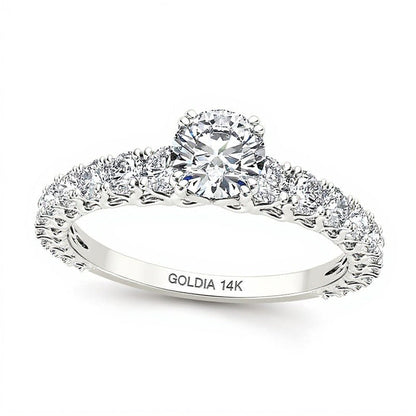 1.0 ct. Gesamtgewicht Diamant-Verlobungsring als Solitär mit seitlichem Besatz in 14K Weißgold