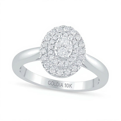 0,33 ct. Gesamtgewicht Komposit Verlobungsring mit ovalem Diamanten und doppeltem Rahmen in 10K Weißgold