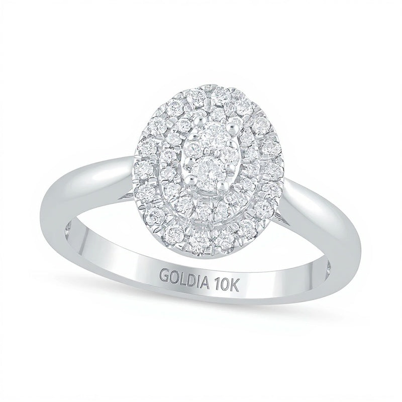 0,33 ct. Gesamtgewicht Komposit Verlobungsring mit ovalem Diamanten und doppeltem Rahmen in 10K Weißgold