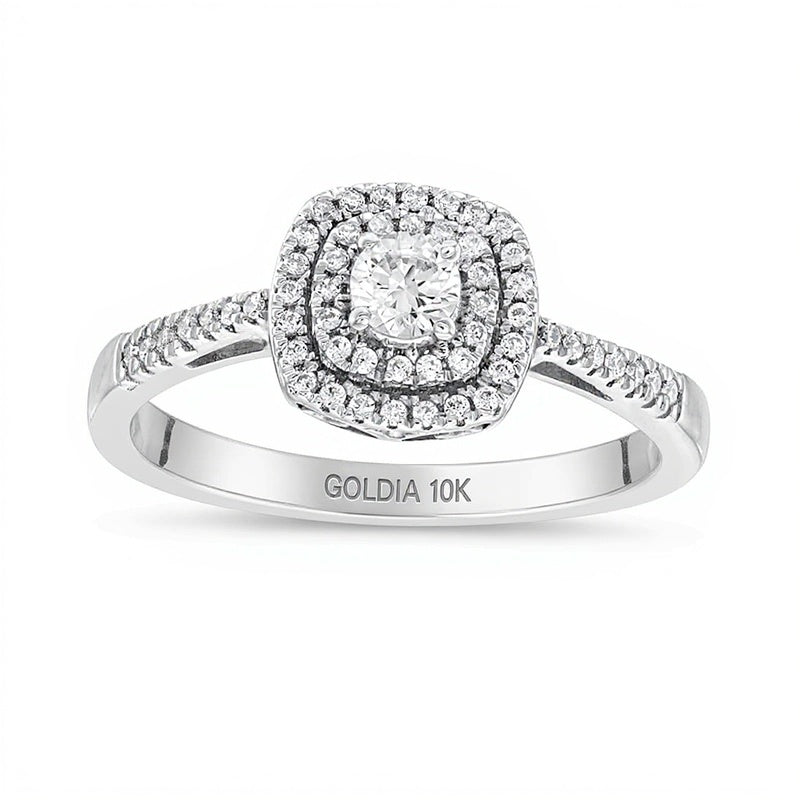 0.33 ct. Gesamtgewicht Diamant-Verlobungsring mit doppeltem Kissenschliff-Halo in 10K Weißgold