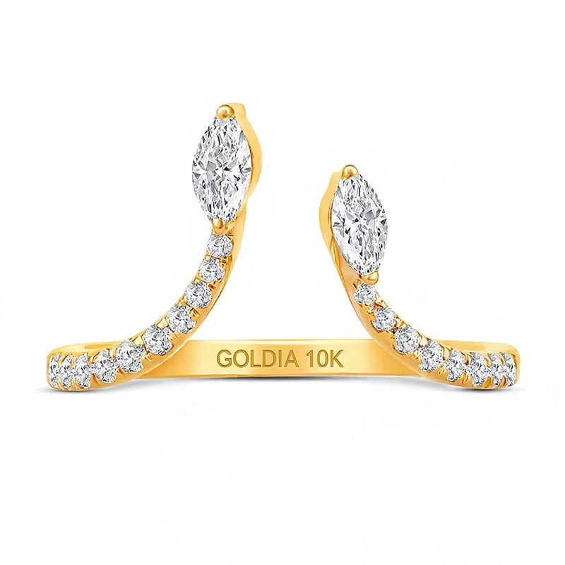 0.33 ct. Gesamtgewicht Diamant-Ring in Marquise und rund aus 10K Gelbgold