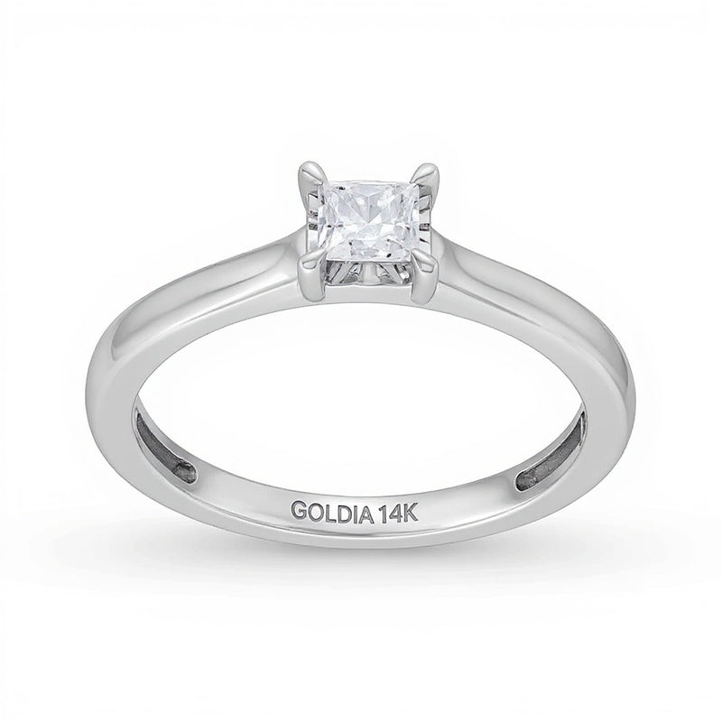 0.5 ct. Gesamtgewicht Verlobungsring mit Diamanten im Princess- und Rundschliff in 14K Weißgold (I/I2)