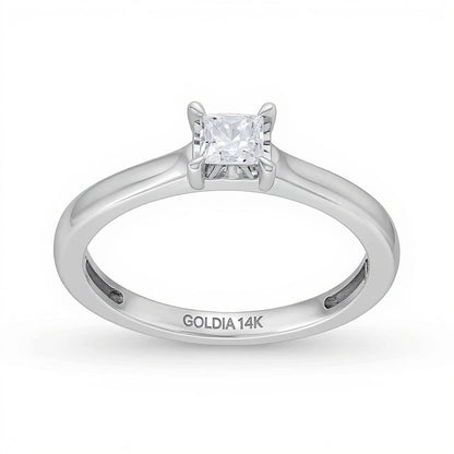 0.5 ct. Gesamtgewicht Verlobungsring mit Diamanten im Princess- und Rundschliff in 14K Weißgold (I/I2)