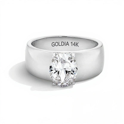 2.0 CT. ovaler Labordiamant Solitär Verlobungsring mit breiter Schiene in 14K Weißgold (F/VS2)