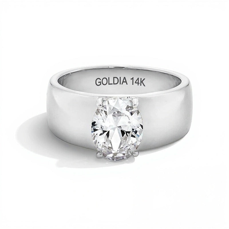 2.0 CT. ovaler Labordiamant Solitär Verlobungsring mit breiter Schiene in 14K Weißgold (F/VS2)