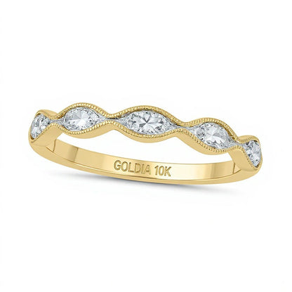 0.17 ct. Gesamtgewicht Marquise Multi-Diamant Ring im Vintage-Stil, stapelbar, in 10K Gelbgold