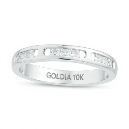 0.5 ct. Gesamtgewicht Ehering mit Diamanten im Princess-Schliff in 10K Weißgold