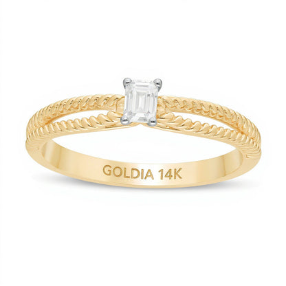 0.2 CT. Diamant-Solitär im Smaragdschliff Freundschaftsring mit gedrehtem Split-Shank in 14K Gelbgold