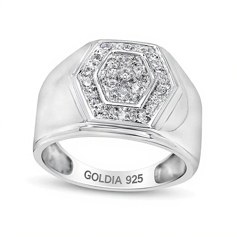 Fashion-Ring mit weißen Diamanten im Hexagon-Rahmen 0.5 ct. Gesamtgewicht in rhodiniertem Sterlingsilber