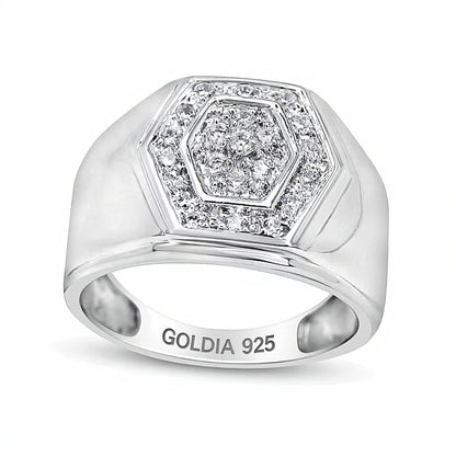 Fashion-Ring mit weißen Diamanten im Hexagon-Rahmen 0.5 ct. Gesamtgewicht in rhodiniertem Sterlingsilber