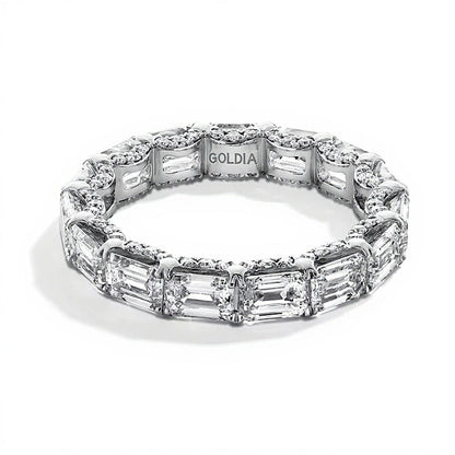 5.17 ct. Gesamtgewicht Memoire-Ring mit Labordiamanten im Smaragdschliff in 14K Weißgold (F/VS2) – Größe 8