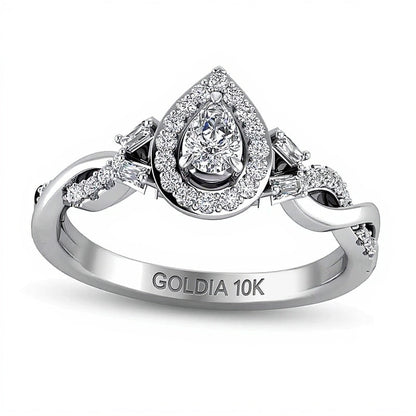0.33 ct. Gesamtgewicht tropfenförmiger Diamant Vintage Ring mit gedrehter Ringschiene in 10K Weißgold