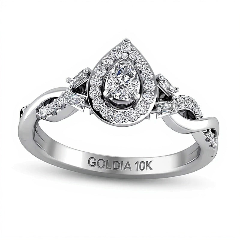 0.33 ct. Gesamtgewicht tropfenförmiger Diamant Vintage Ring mit gedrehter Ringschiene in 10K Weißgold