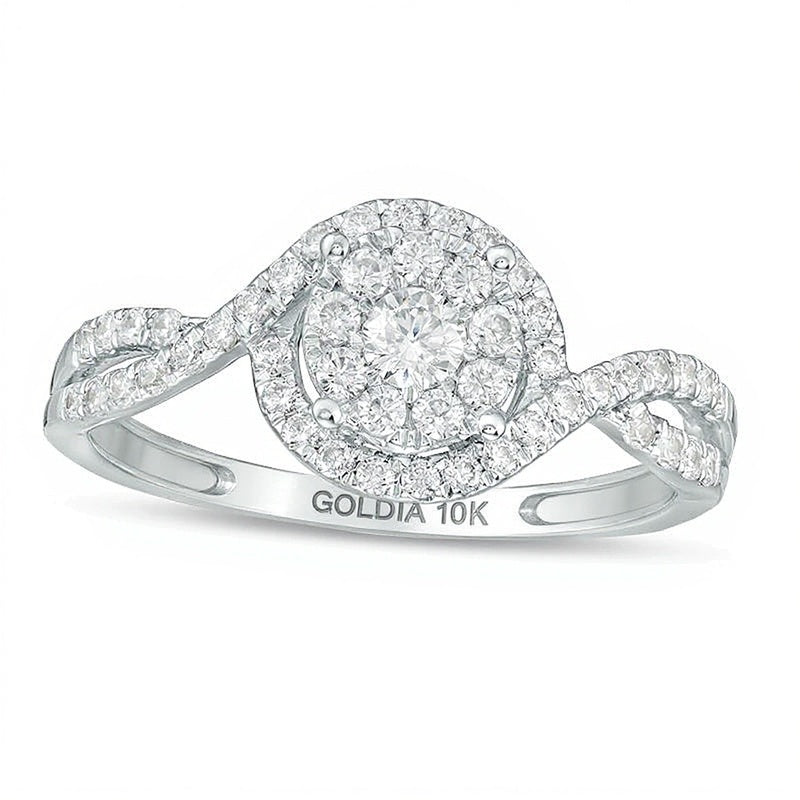 0,5 ct. Gesamtgewicht Diamant Halo Bypass Verlobungsring in 10K Weißgold