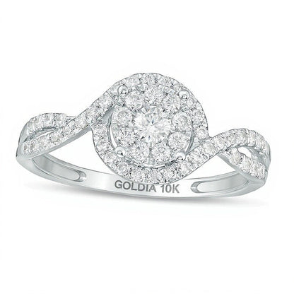 0,5 ct. Gesamtgewicht Diamant Halo Bypass Verlobungsring in 10K Weißgold