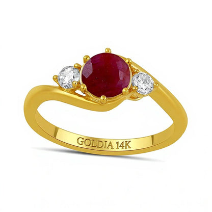 6,0mm Rubin und 0,2 ct. Gesamtgewicht Labordiamant Dreistein Bypass Ring in 14K Gold