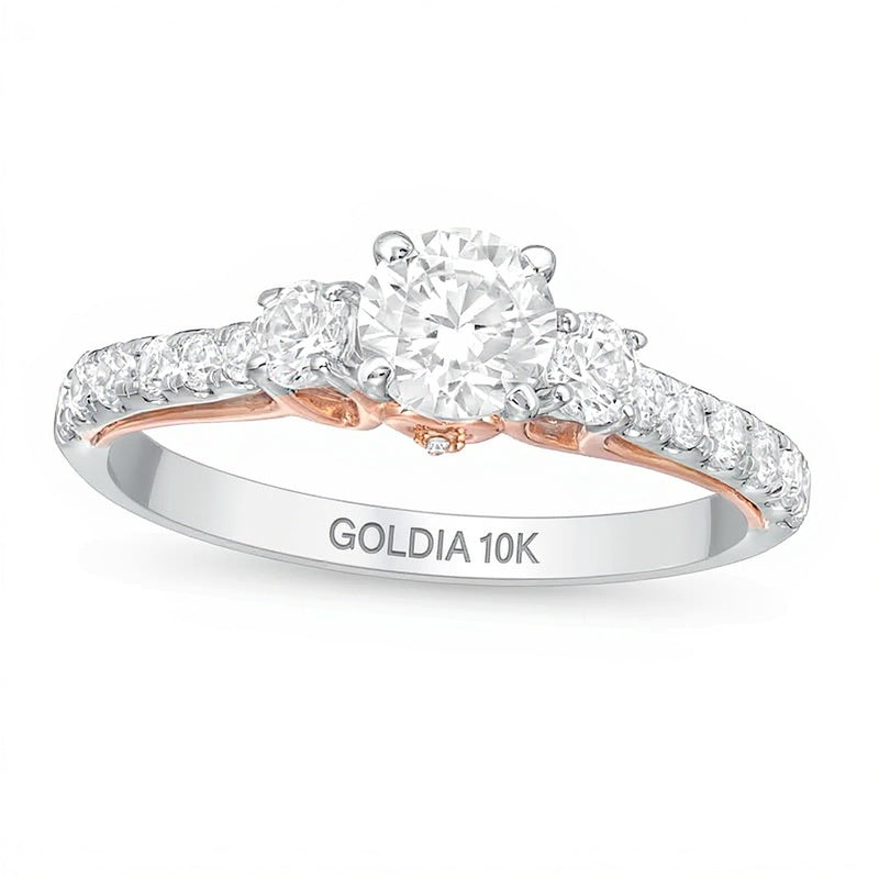 Dreistein-Verlobungsring mit Diamanten 1.0 CT. Gesamtgewicht in 10K Gold Bicolor