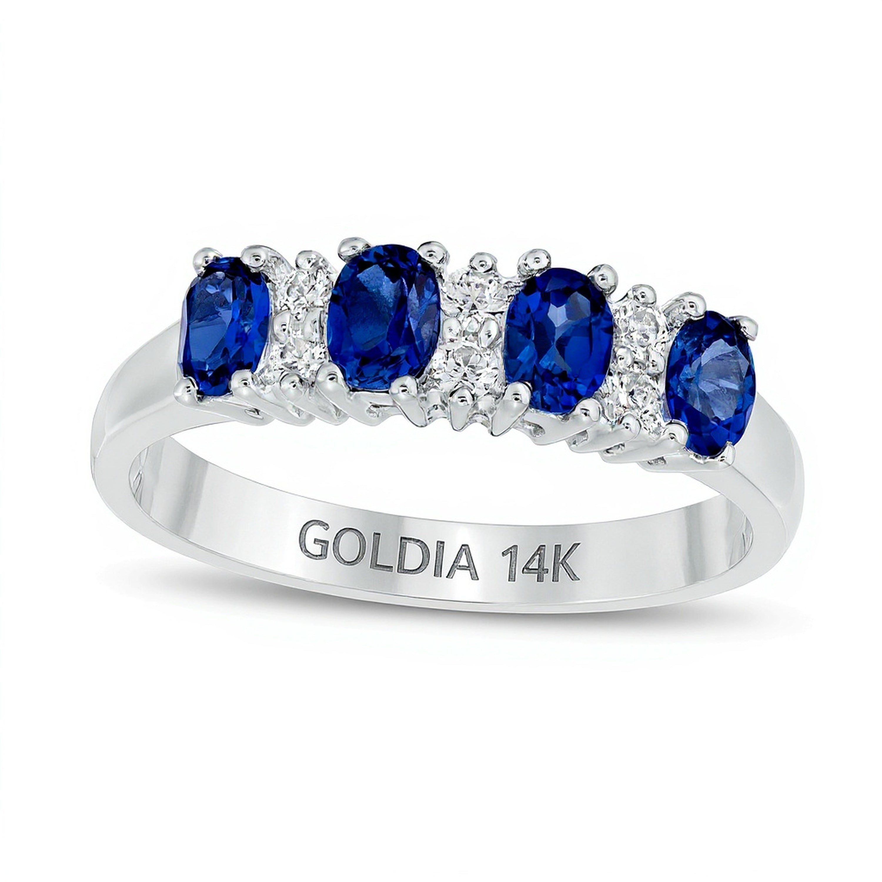 Ring mit ovalem blauem Saphir und Diamanten 0,1 ct. Gesamtgewicht im Vierstein-Wechseldesign in 14K Weißgold