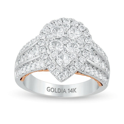 2,5 ct. Gesamtgewicht Komposit-Verlobungsring mit Diamanten in Tropfen-Rahmenoptik aus 14K Two-Tone Gold