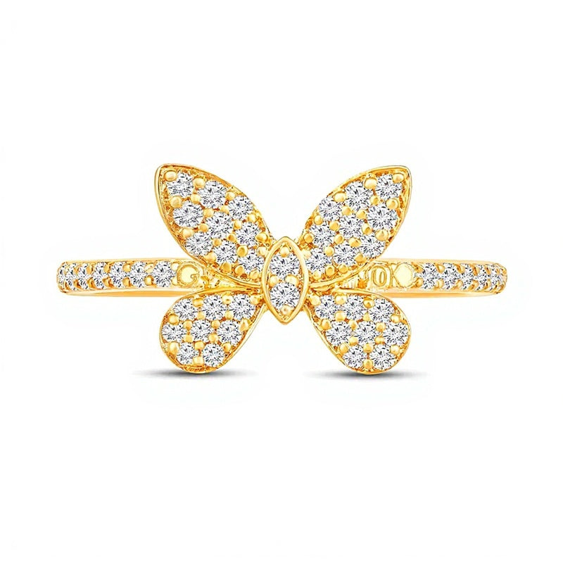 0.33 ct. Gesamtgewicht Diamant Schmetterling Ring in 10K Gelbgold